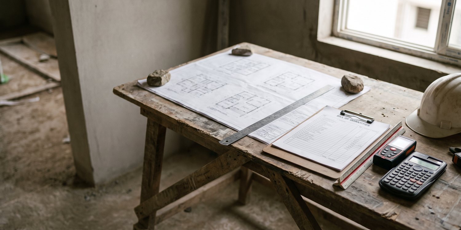 A quantity surveyor's desk on site