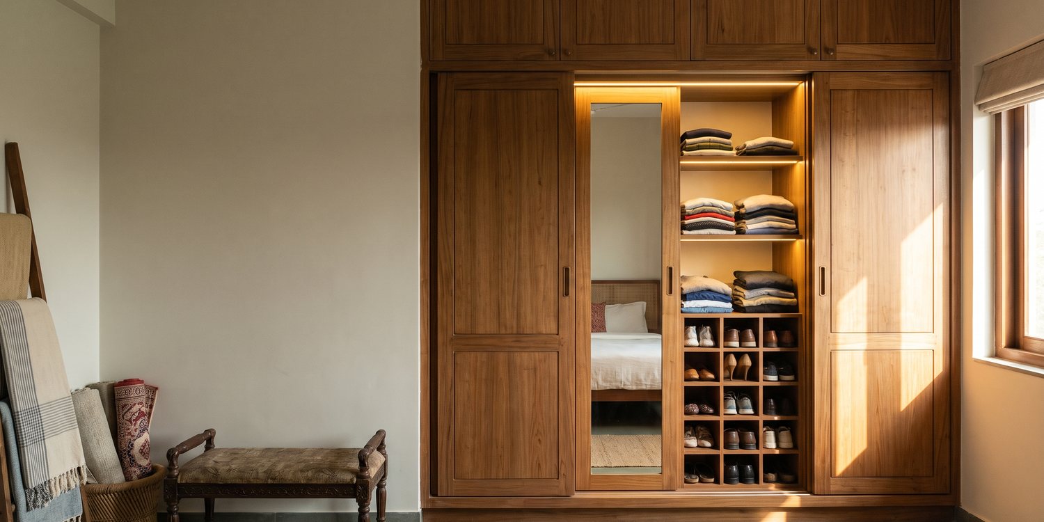 Fitted wardrobes with the shutter open